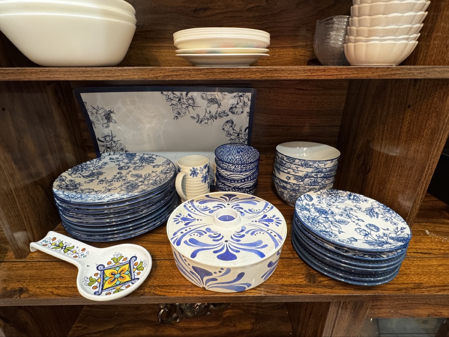 Blue and White Dinnerware Set with Serving Dishes - photo 2