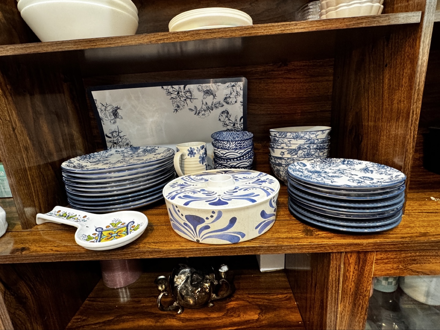 Blue and White Dinnerware Set with Serving Dishes - photo 4