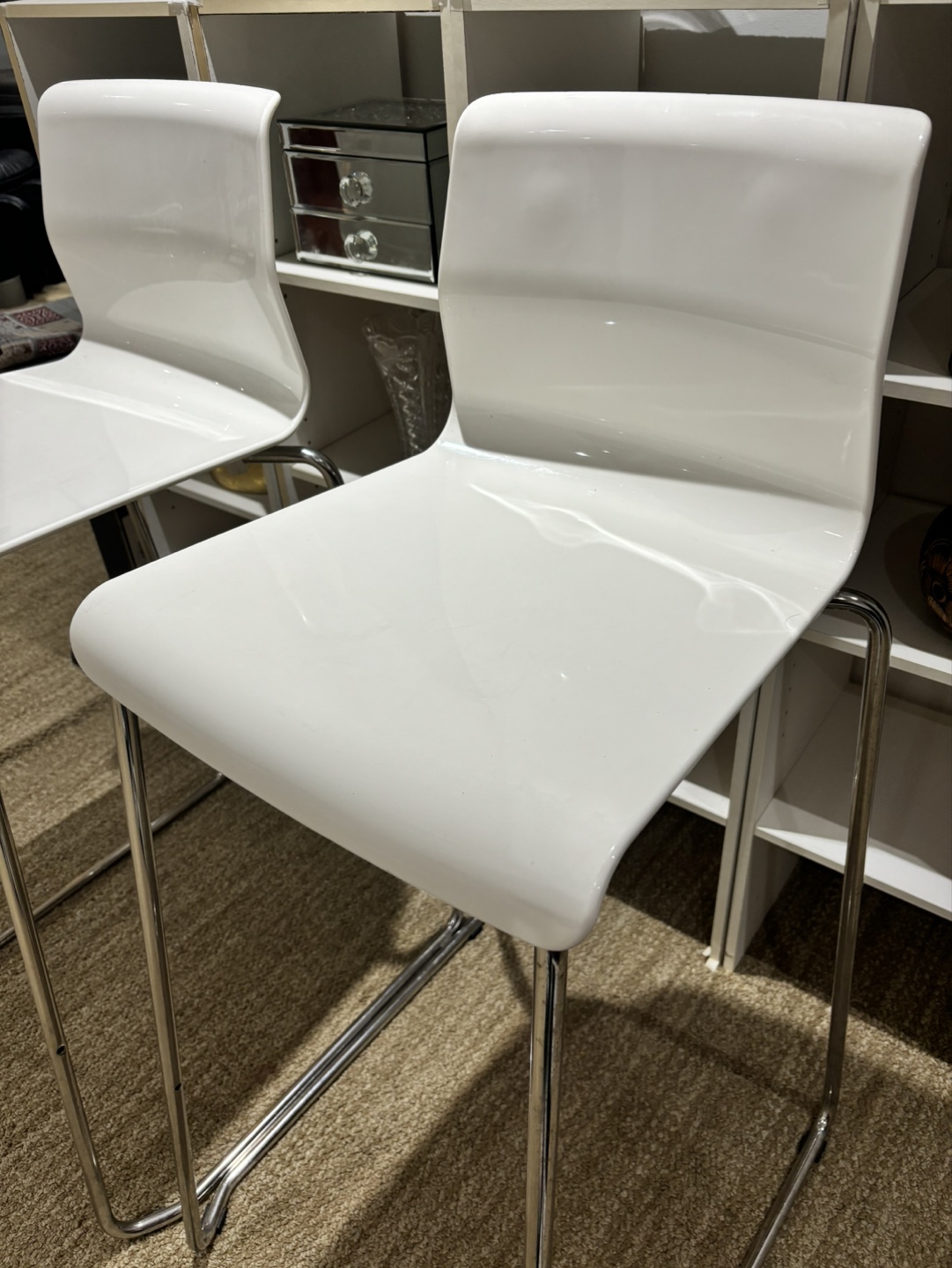 Pair of White Counter Height Stools