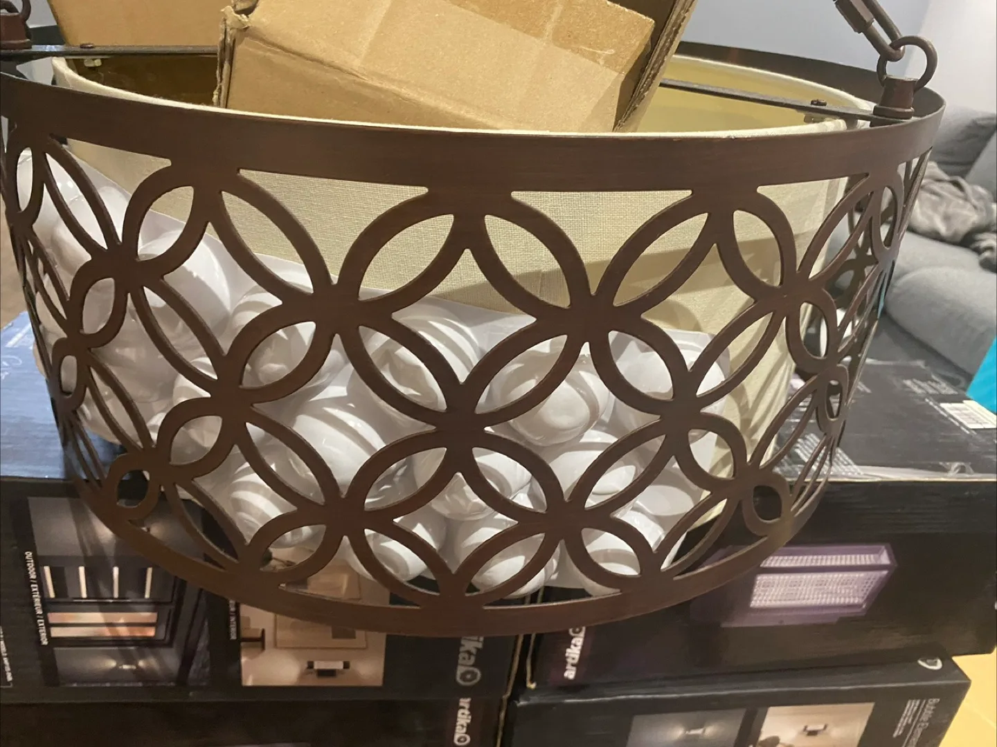 Elegant Bronze Chandelier with Cream Shade image indicator(2)
