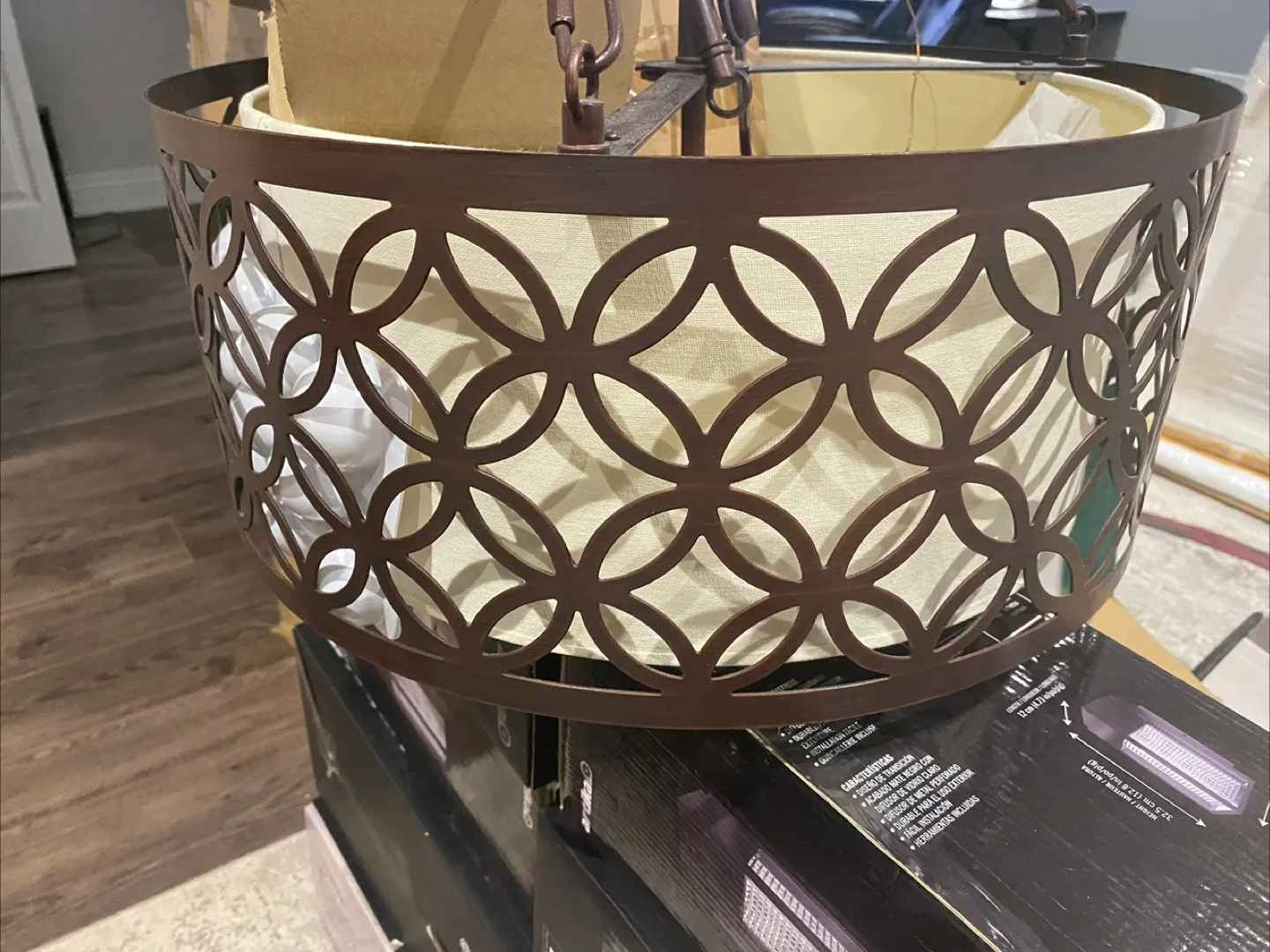 Elegant Bronze Chandelier with Cream Shade image indicator(4)