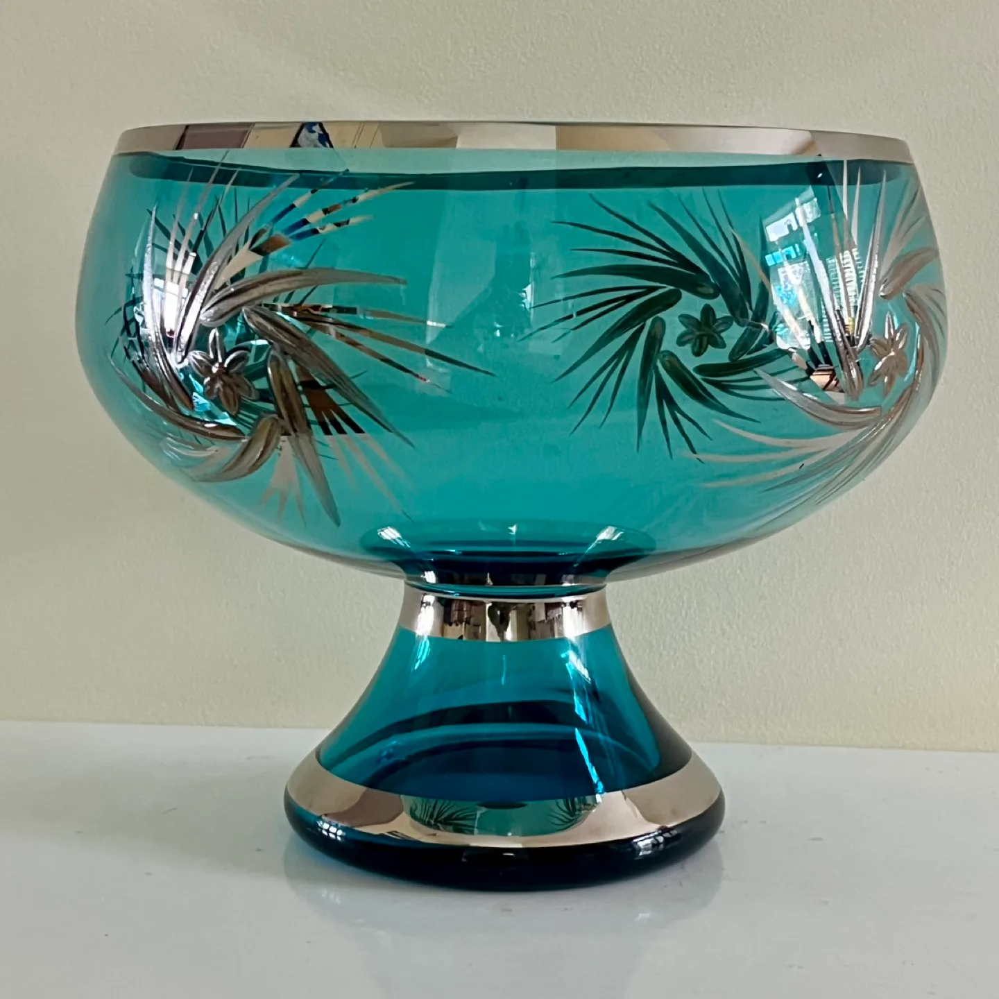 MCM Turquoise Glass Fruit Bowl thumbnail