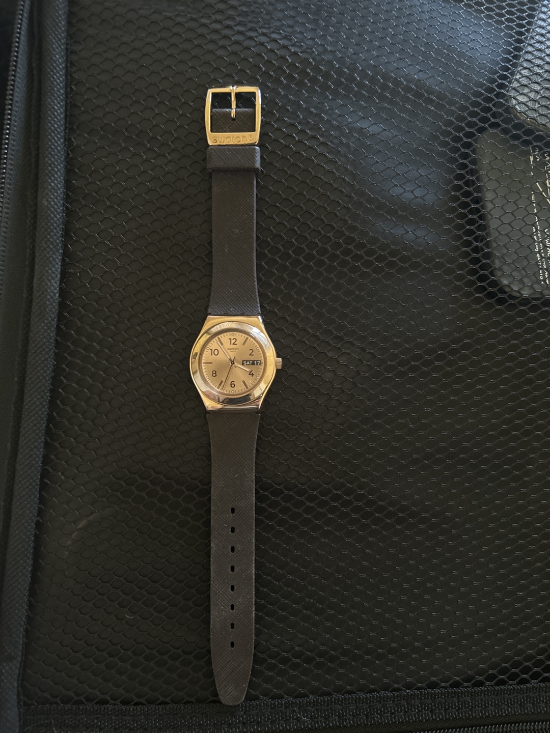 Swatch brown and rose-gold watch