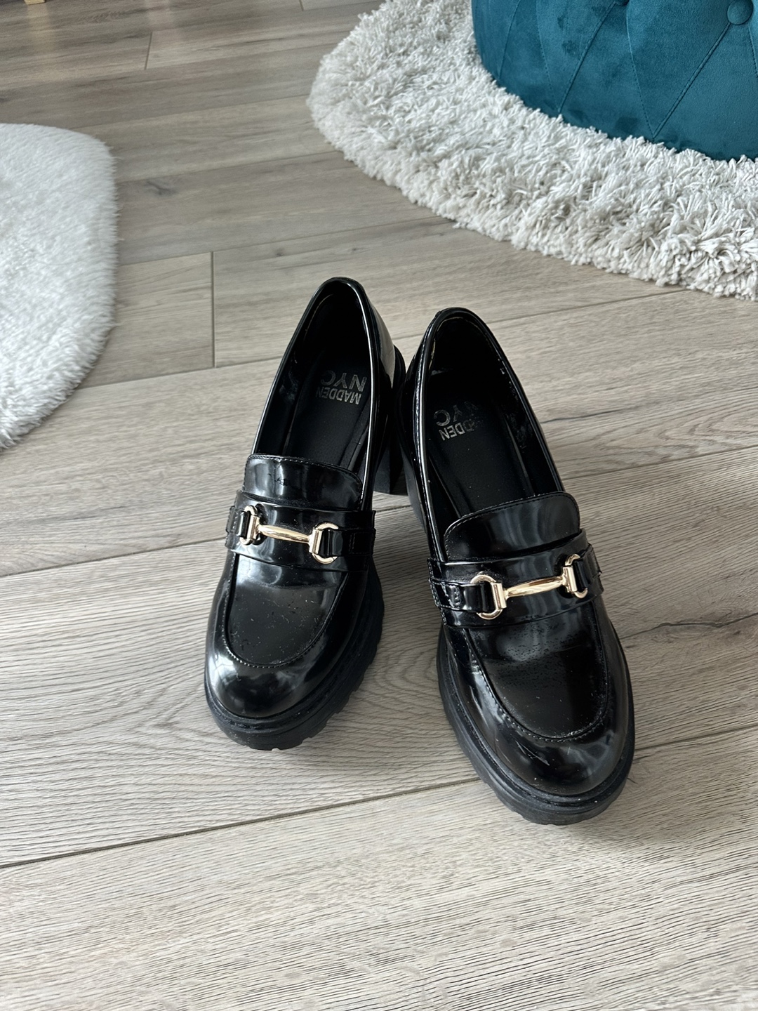 Madden NYC Black Patent Leather Platform Loafers