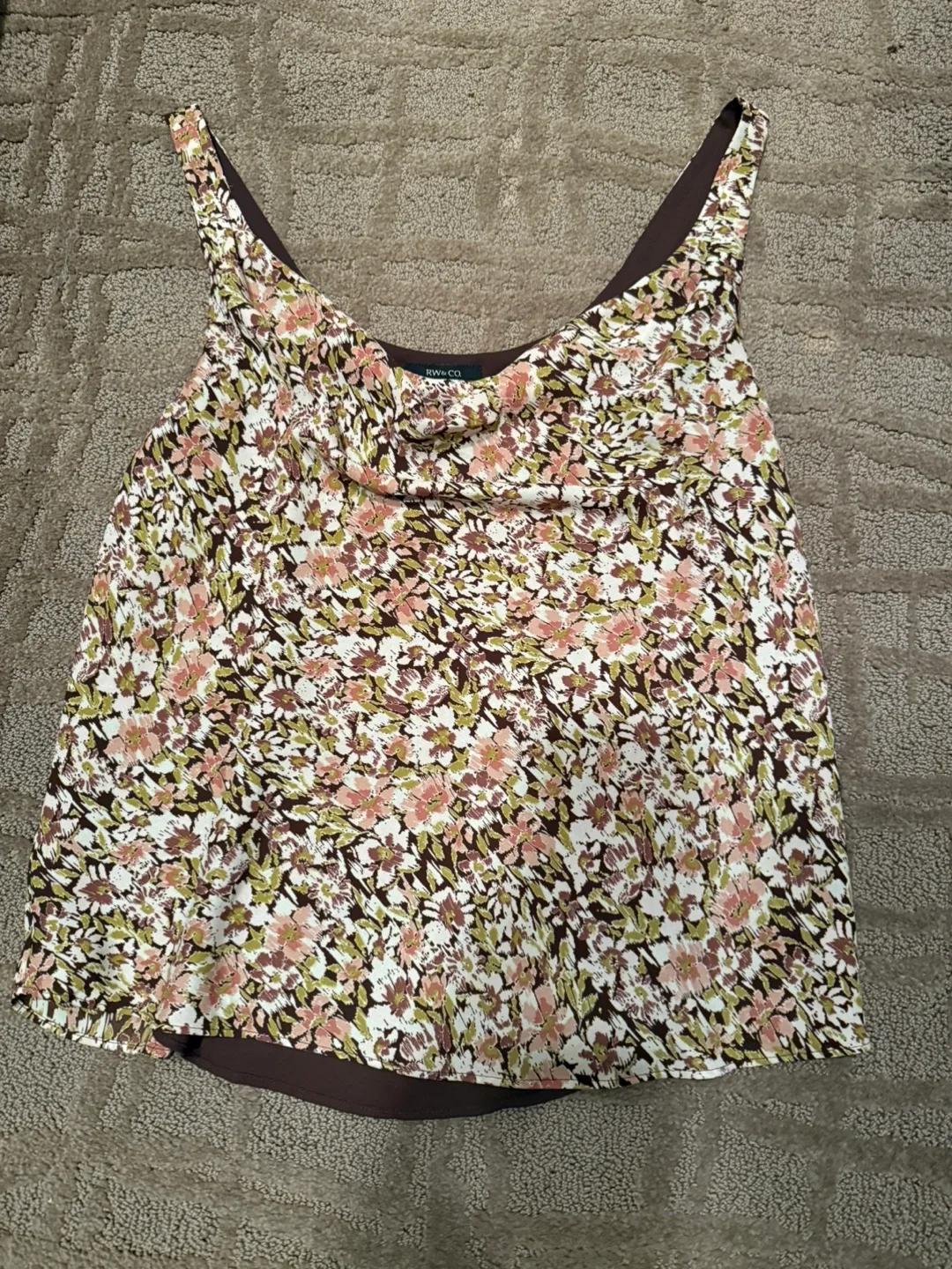RW & CO Floral Cowl Neck Tank Top thumbnail