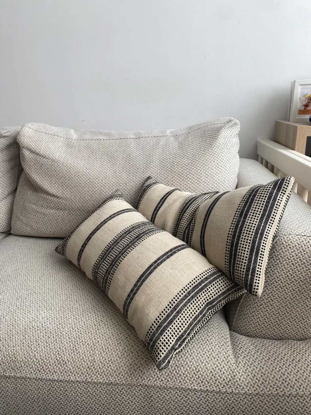 Set of Two Neutral Striped Throw Pillows thumbnail