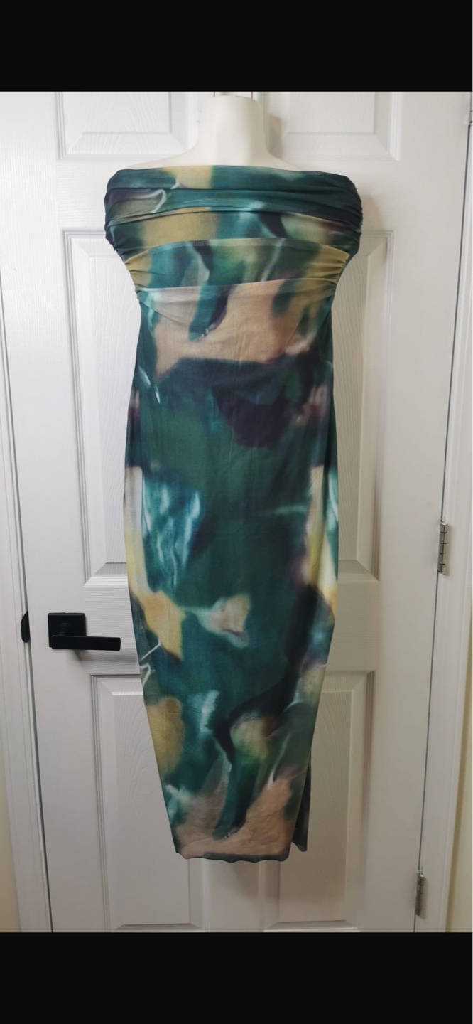 NEW! Sexy Tie Dye Ruched Mesh Tube Bodycon Midi Dress - photo 5