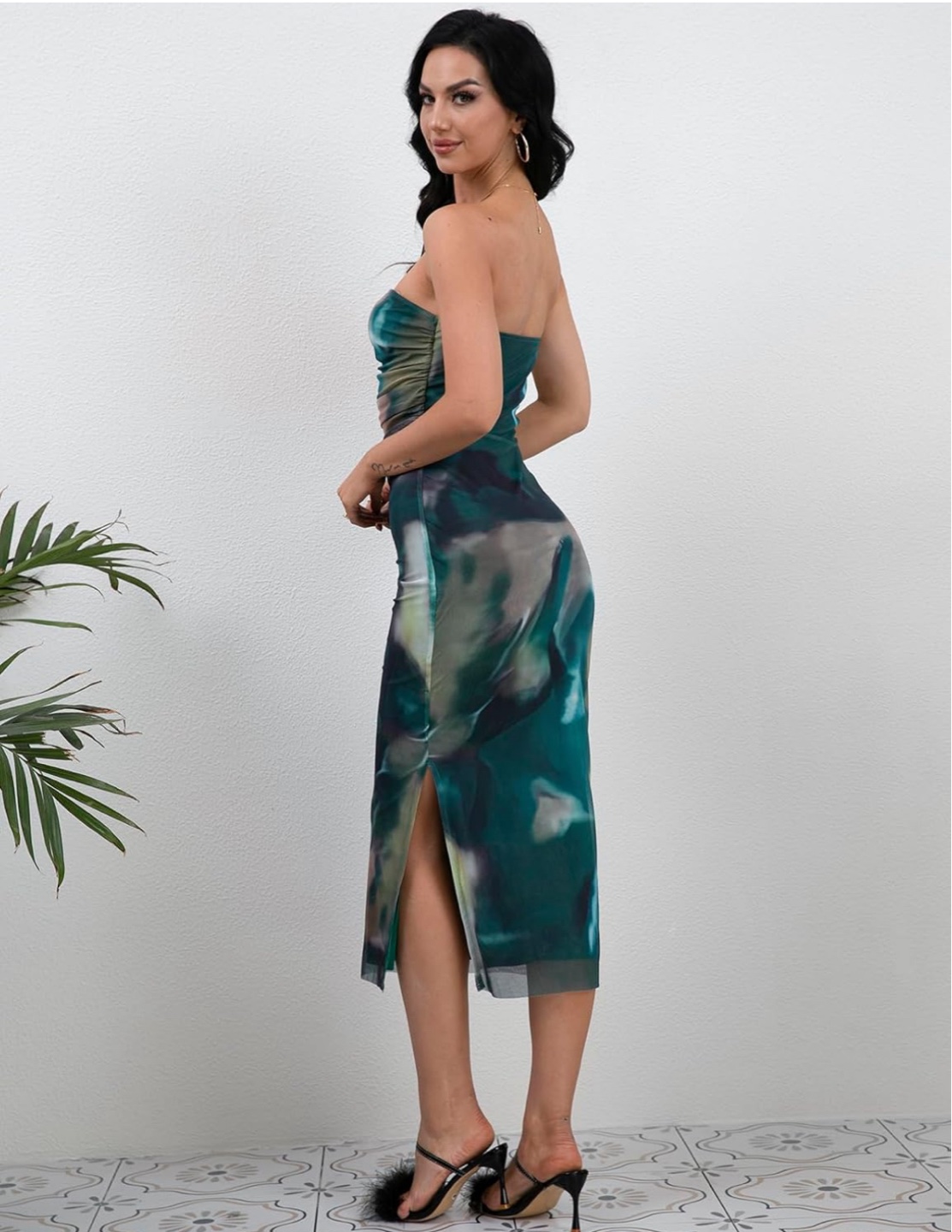 NEW! Sexy Tie Dye Ruched Mesh Tube Bodycon Midi Dress - photo 3