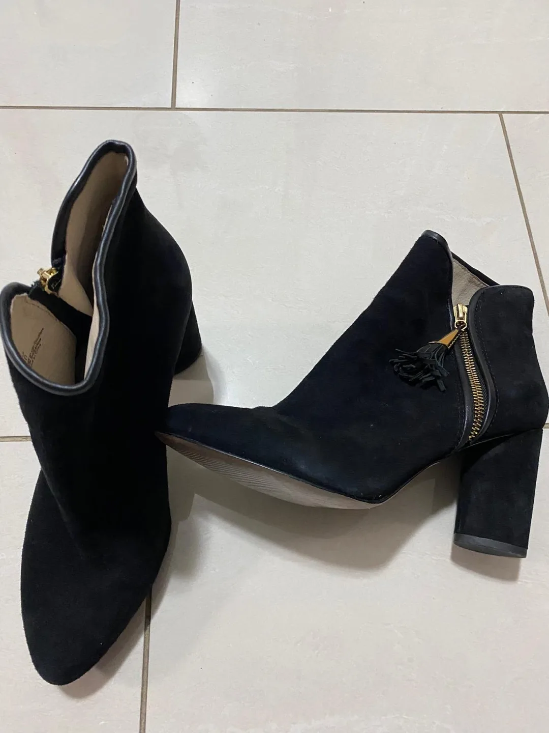 Black Suede Ankle Boots with Gold Zipper image indicator(2)