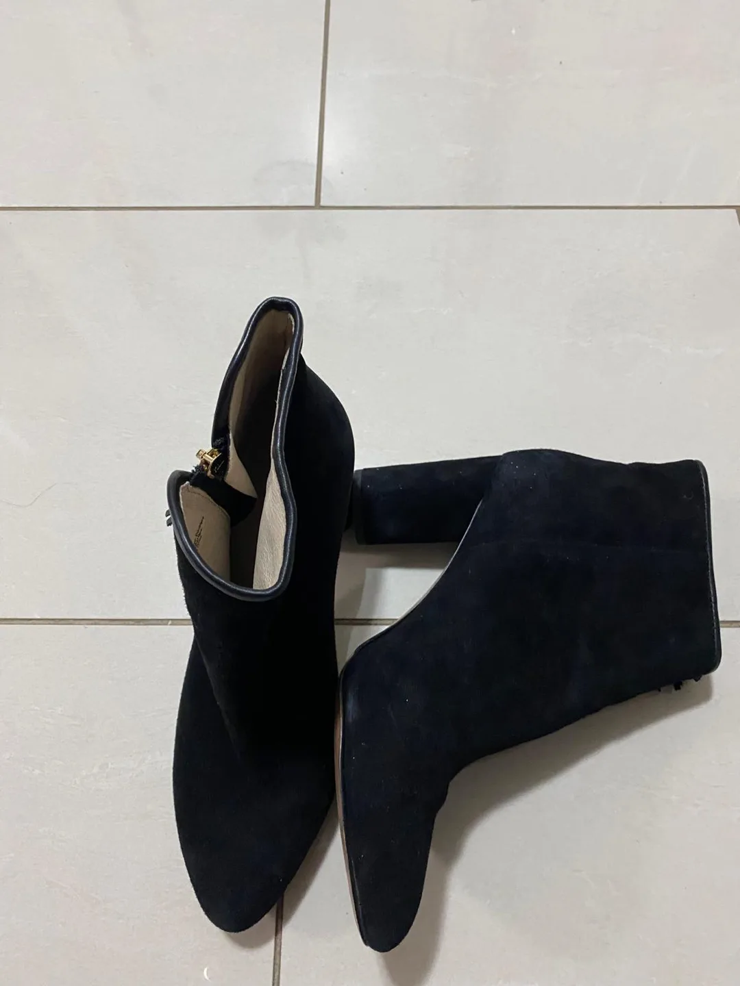 Black Suede Ankle Boots with Gold Zipper thumbnail