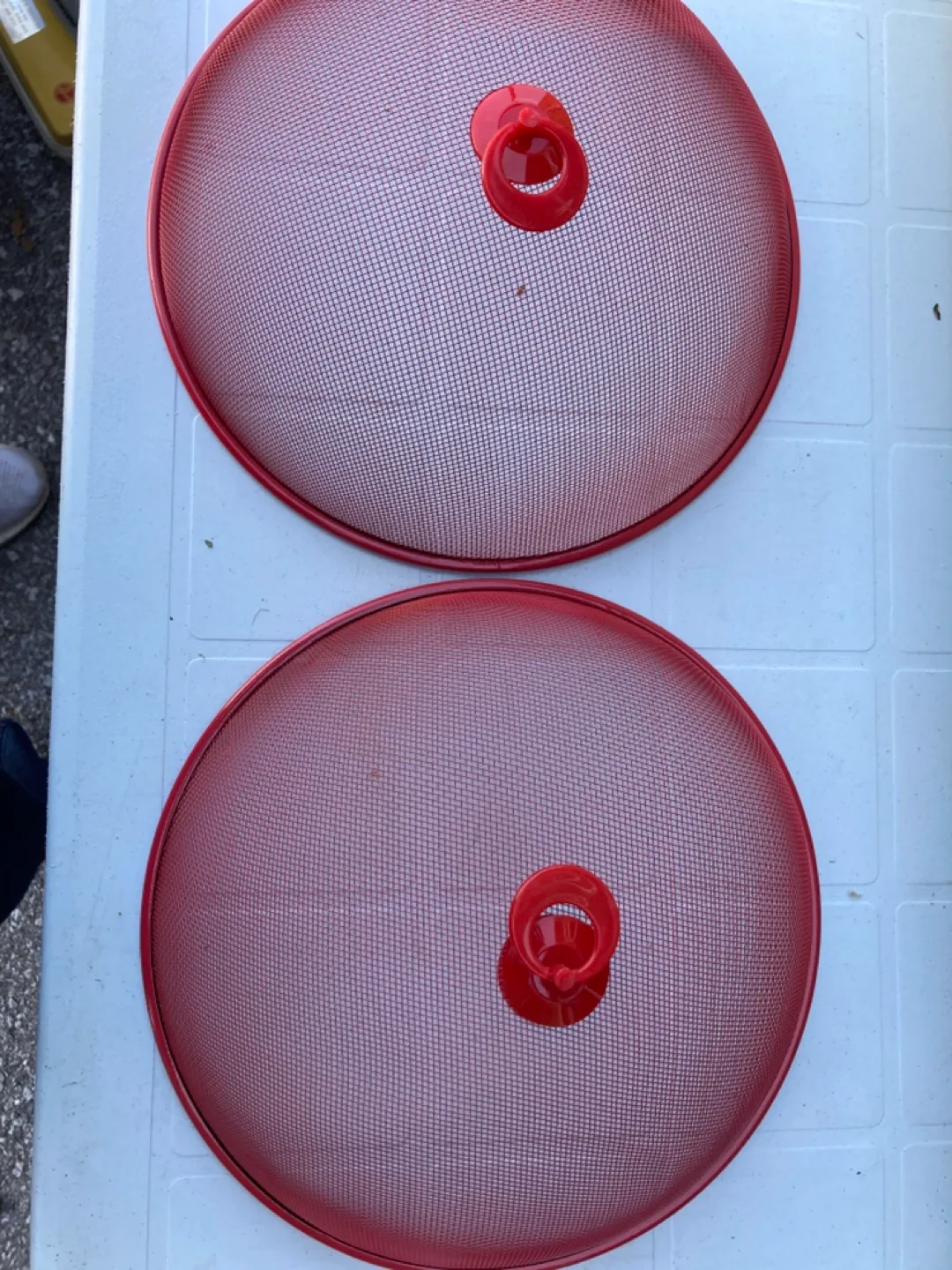 Set of Two Red Metal Mesh Food Covers thumbnail
