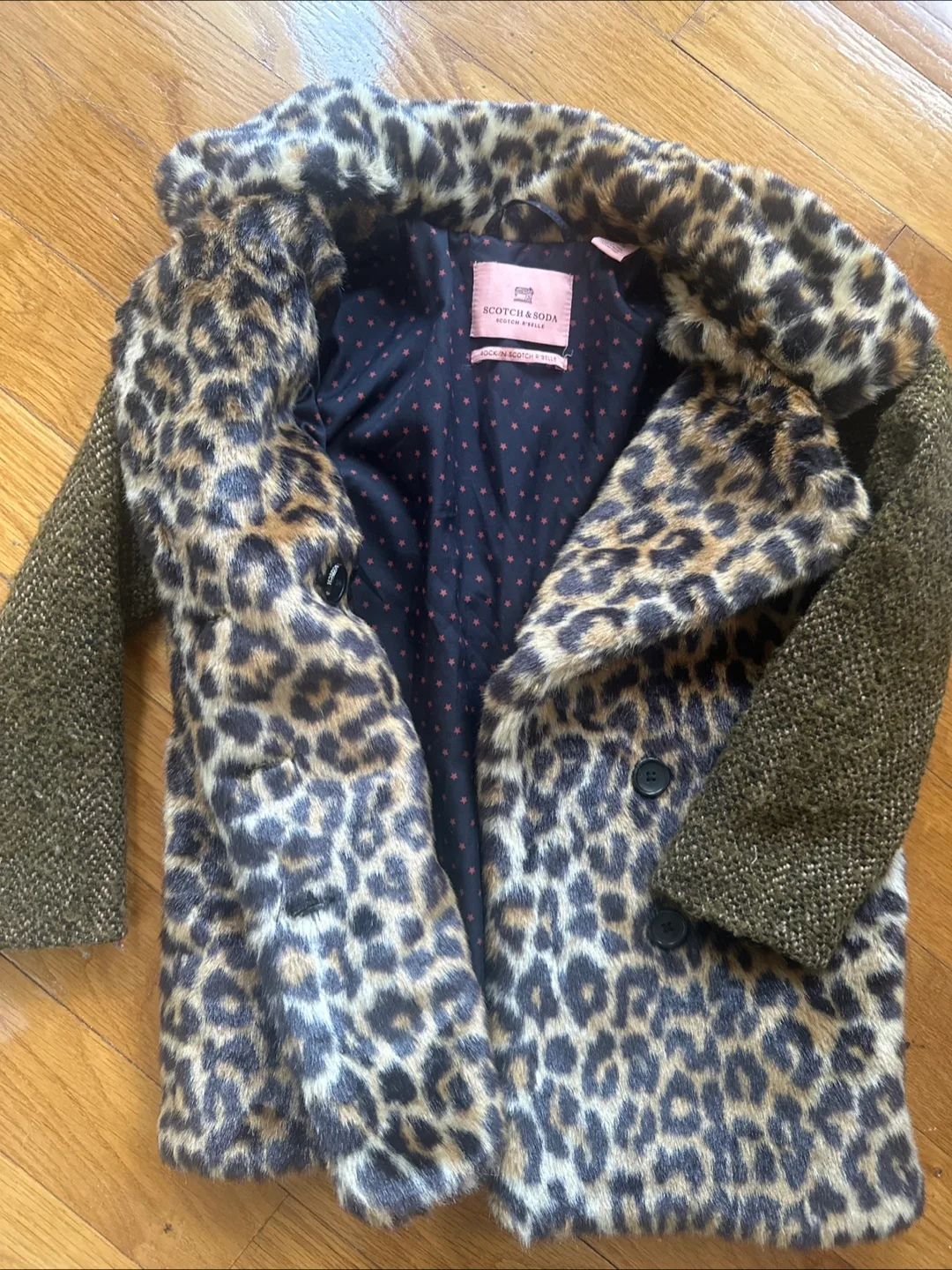 Scotch & Soda Leopard Print Faux Fur Coat Girl's Size 6/116 thumbnail