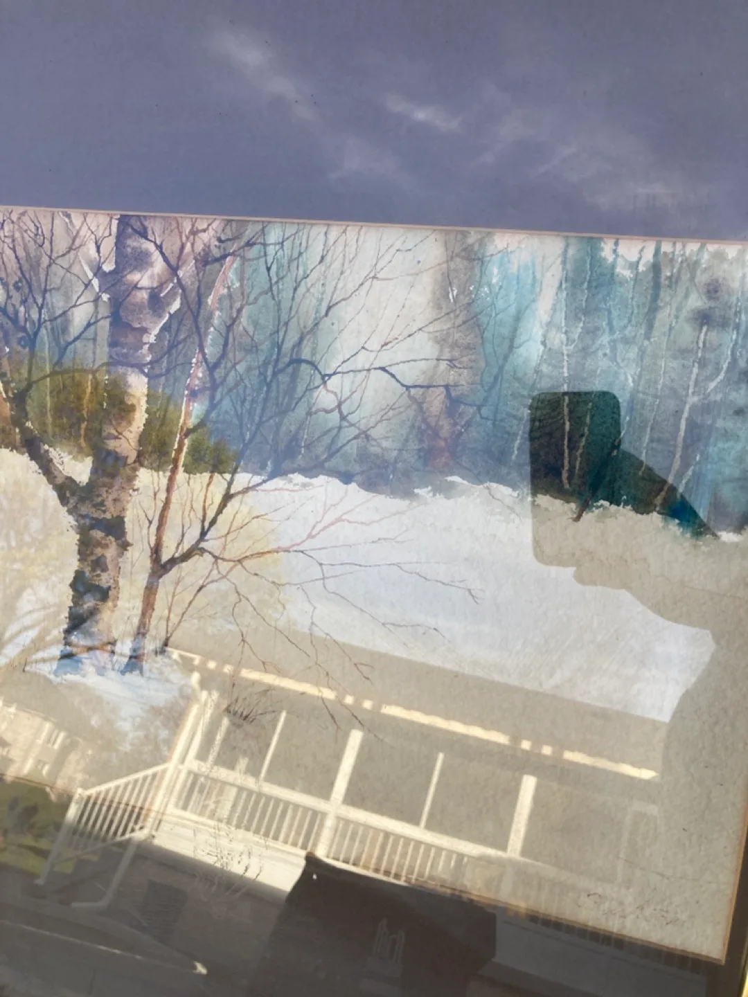 Framed Watercolor Painting of Winter Birch Trees thumbnail
