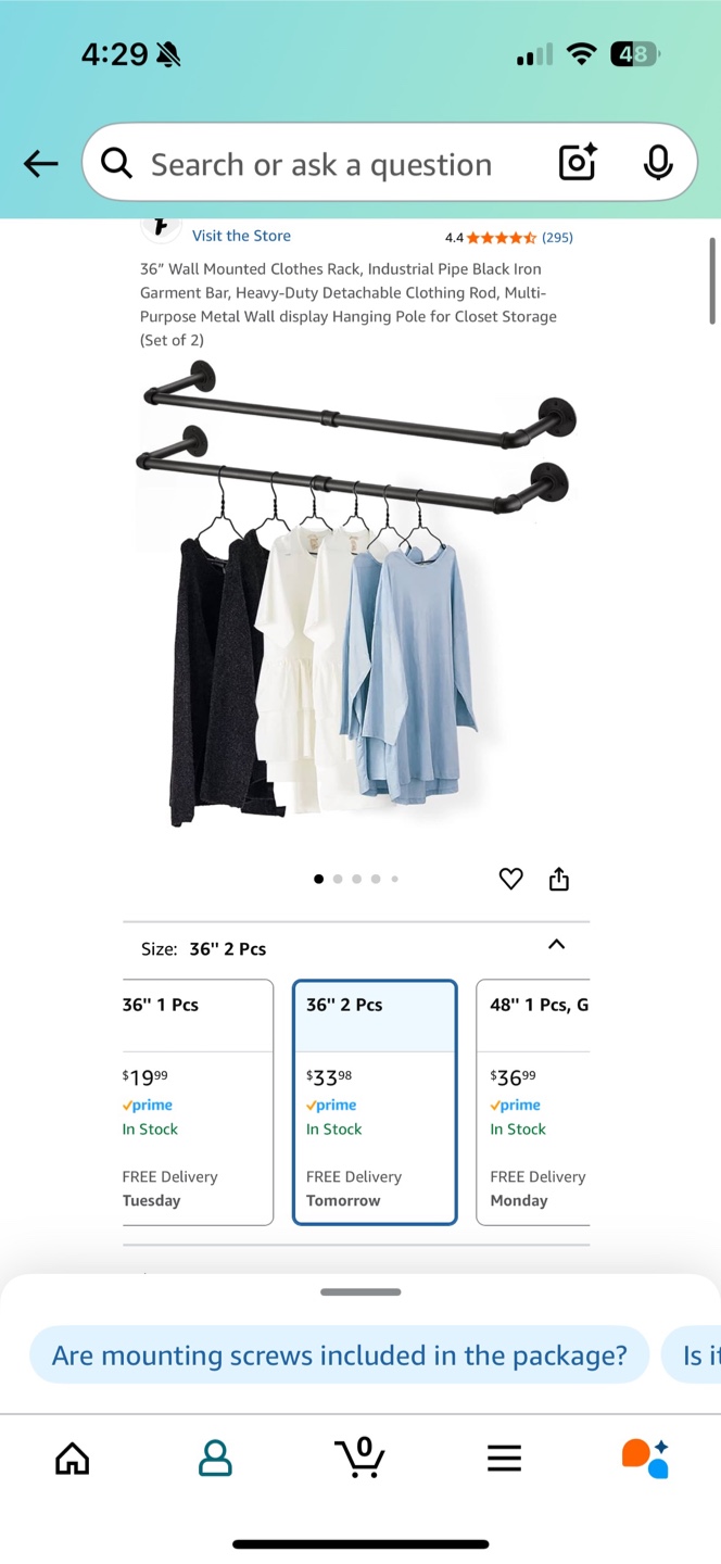 Set of Two 36" Black Pipe Wall Mounted Clothes Racks - photo 3