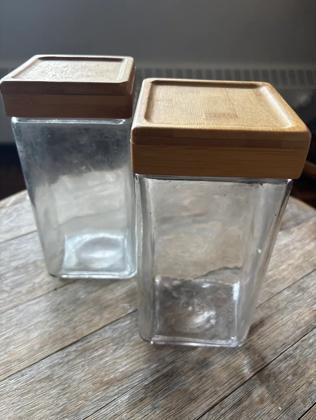 Pair of Glass Storage Jars with Bamboo Lids thumbnail