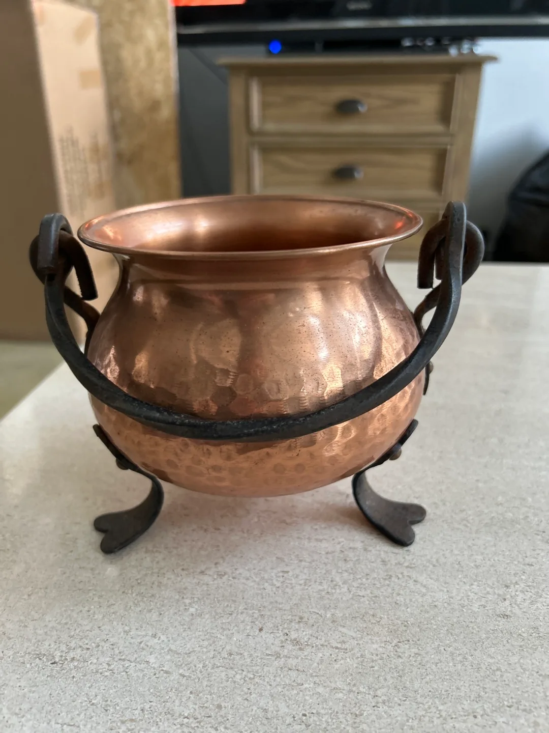 Miniature Copper Cauldron with Iron Stand thumbnail