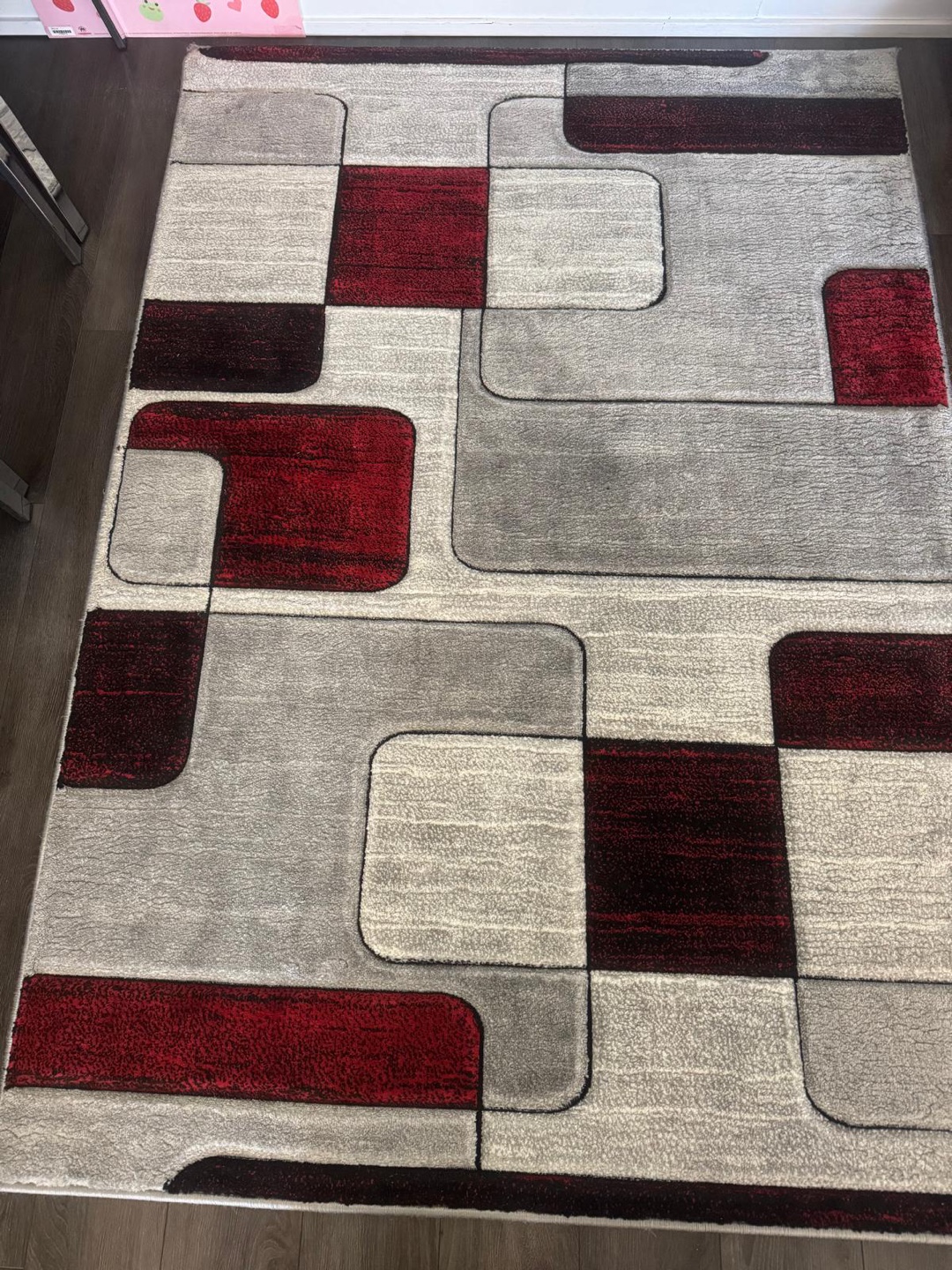 Modern Abstract Red and Grey Area Rug