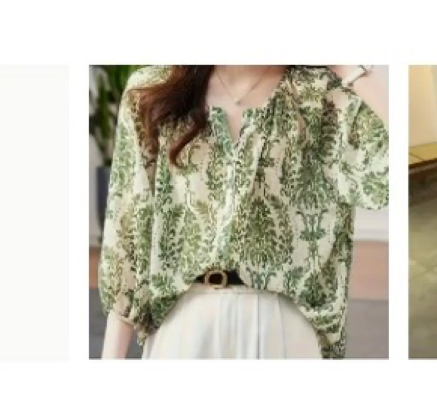 Green and Beige Floral print shirt thumbnail