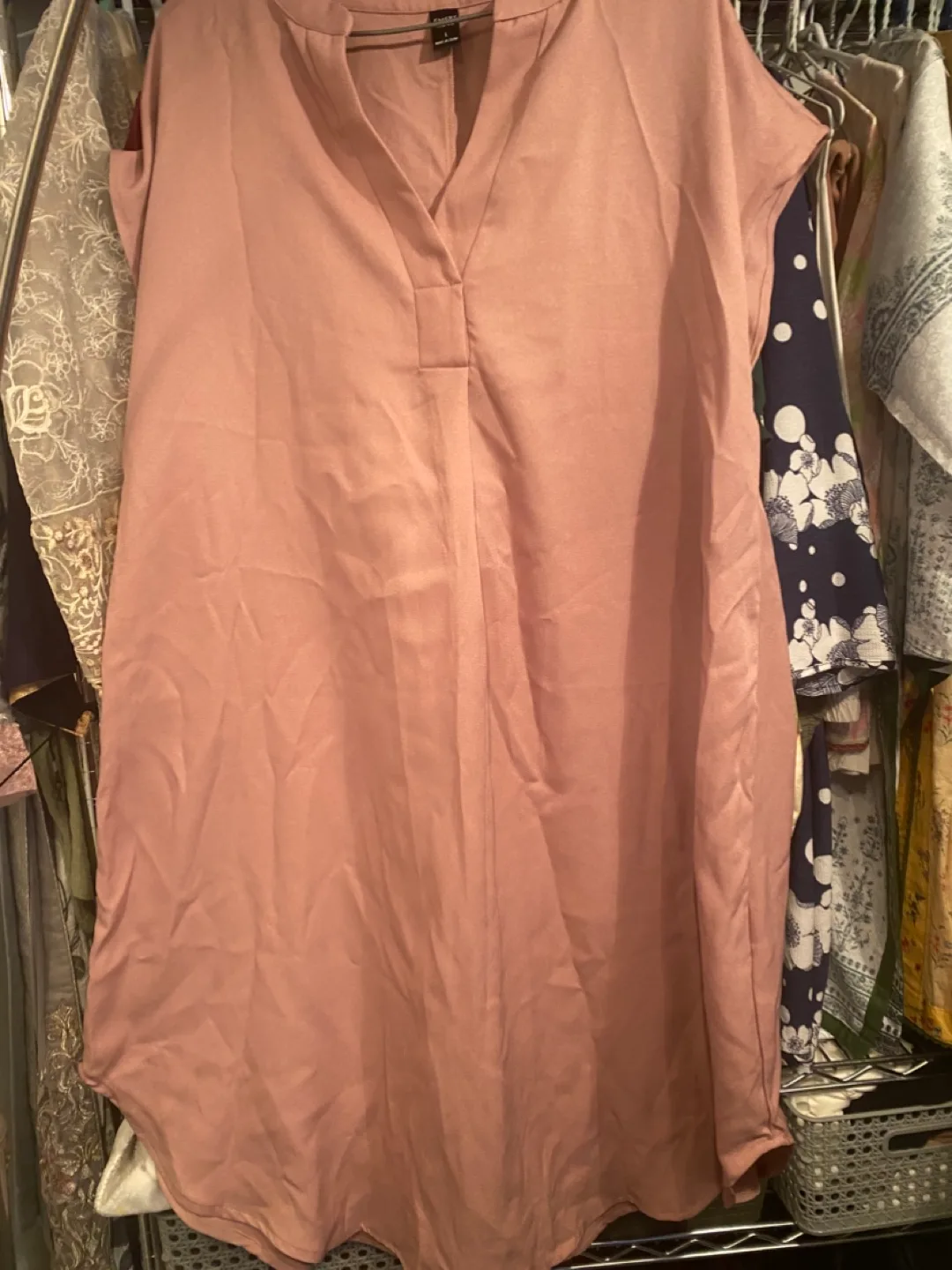 Emery Rose Dusty Pink V-Neck Dress Size L thumbnail