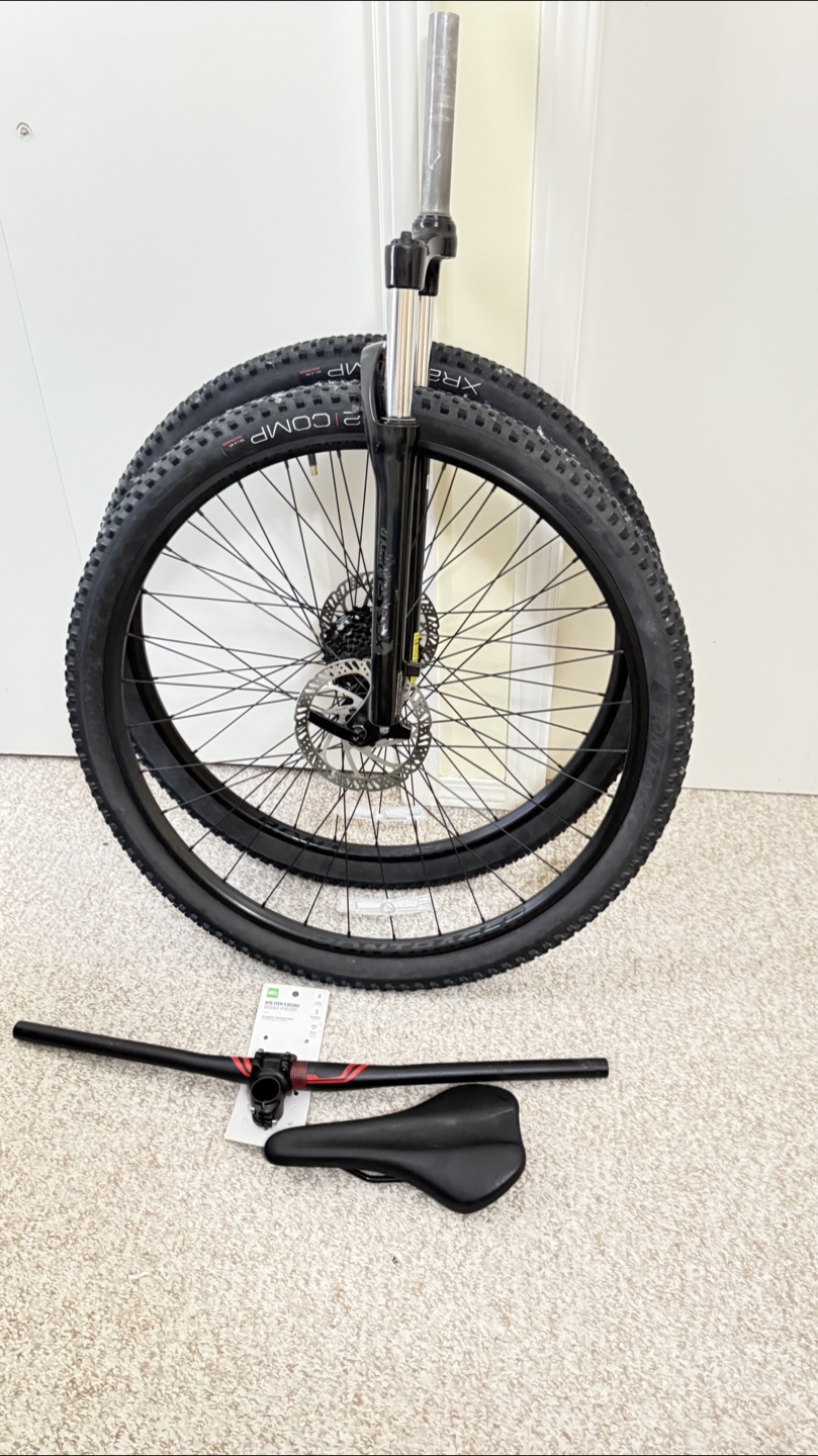 Mountain Bike Wheels, Fork, Handlebars & Seat