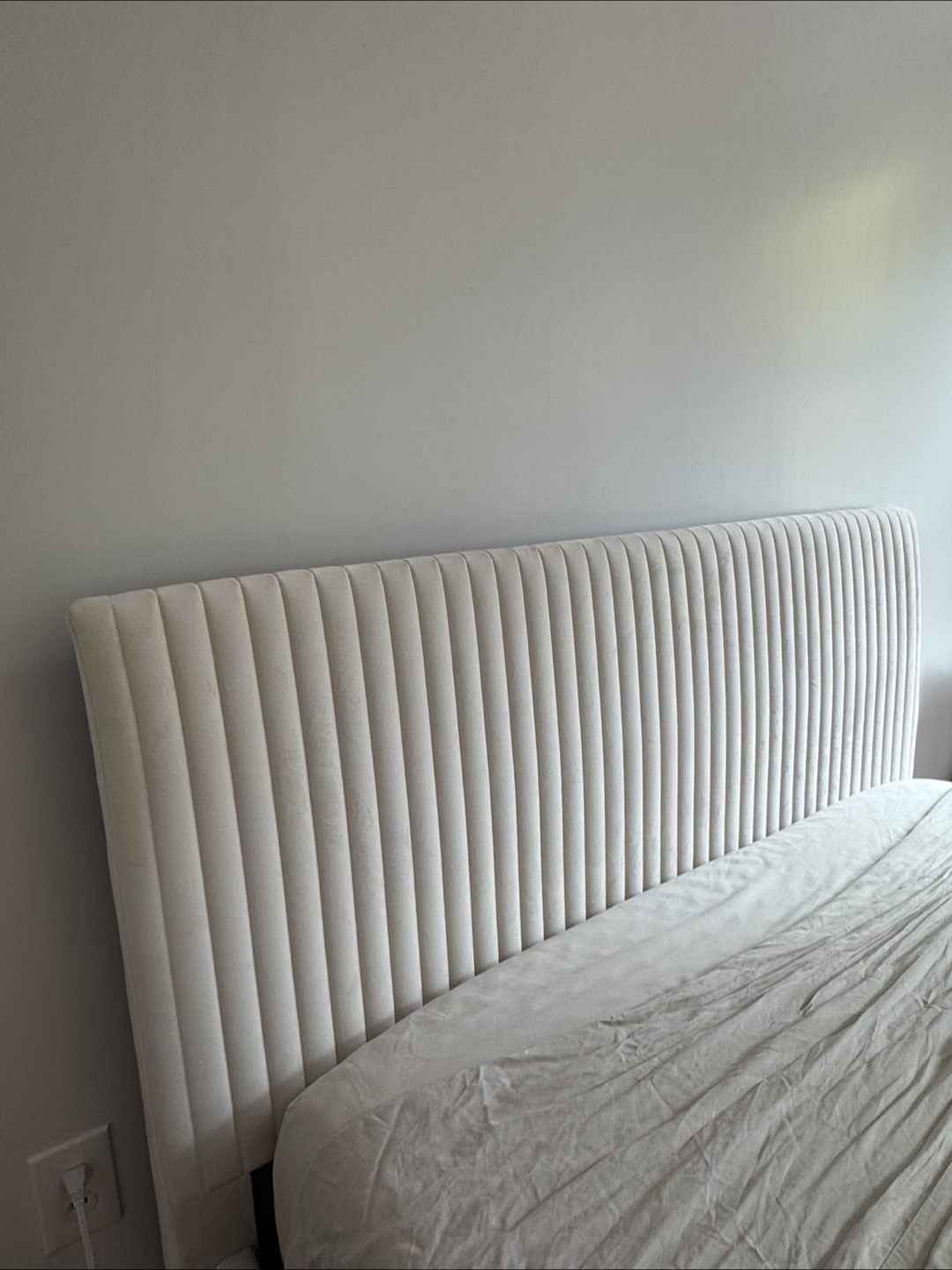 White Velvet Channel-Tufted Full Headboard and Bed Frame