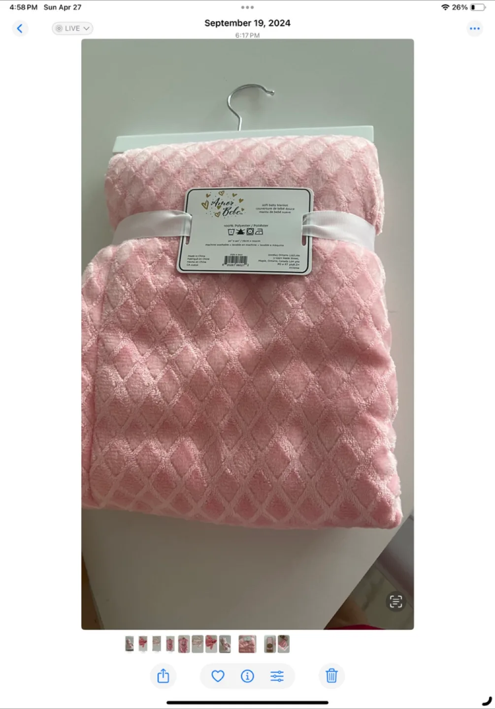 Amor Bebe Pink Baby Blanket thumbnail