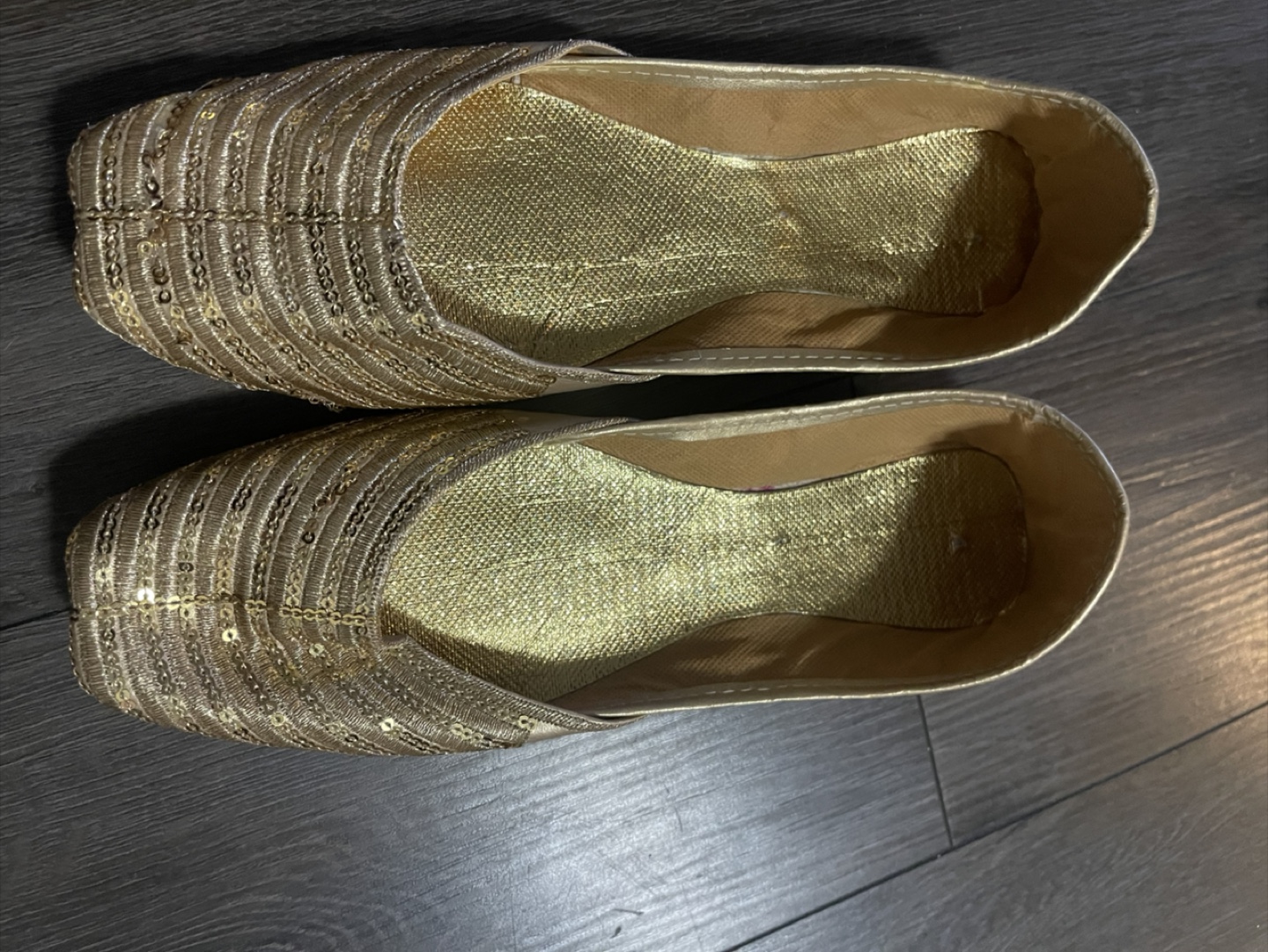 Gold Sequinned Punjabi Juttis - Size 8 & 9