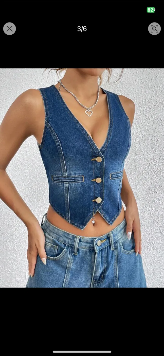 Women's Denim Vest - Button-up, Sleeveless, Cropped thumbnail