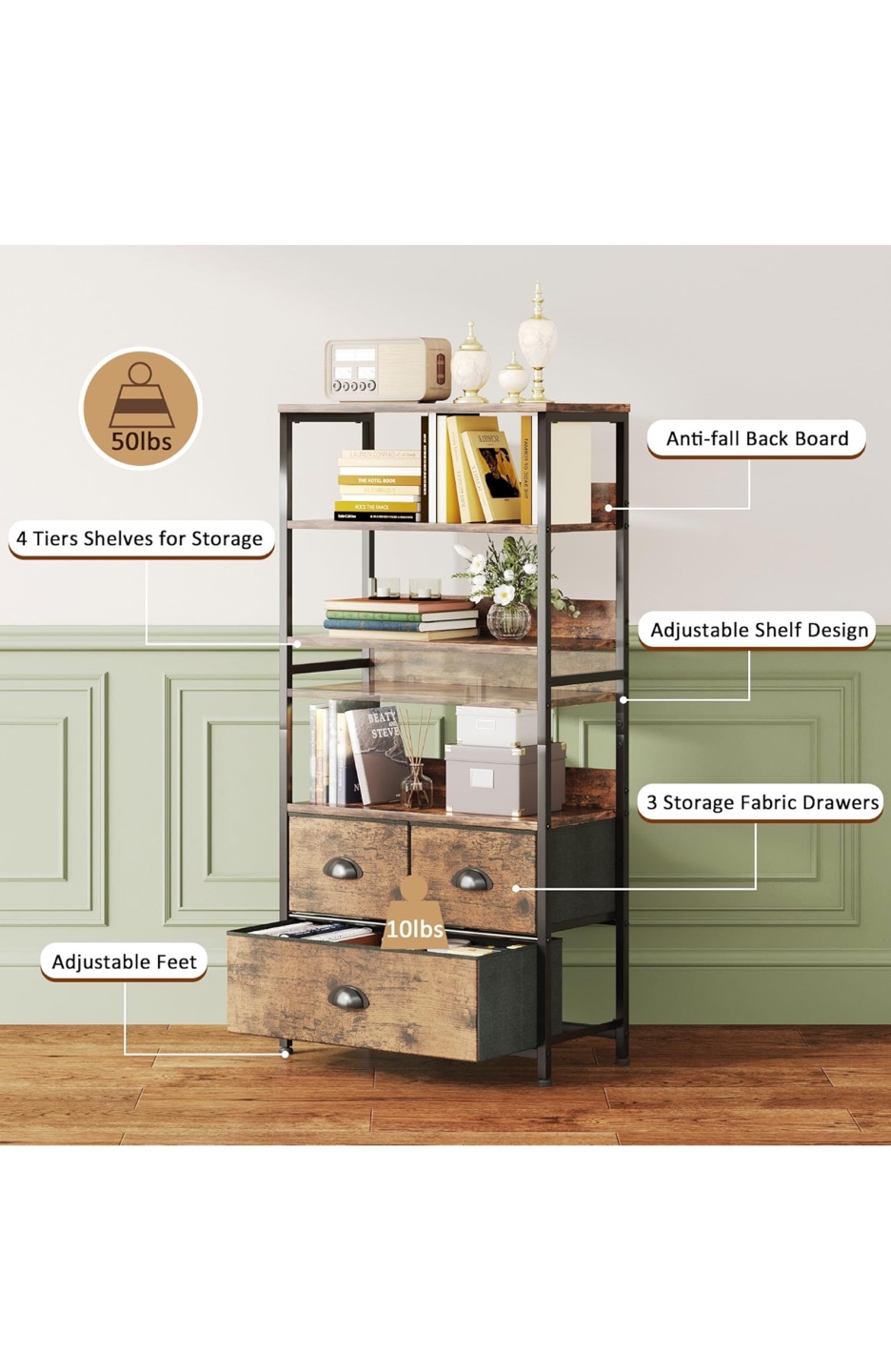Industrial-Style Storage Shelf with Drawers - photo 5