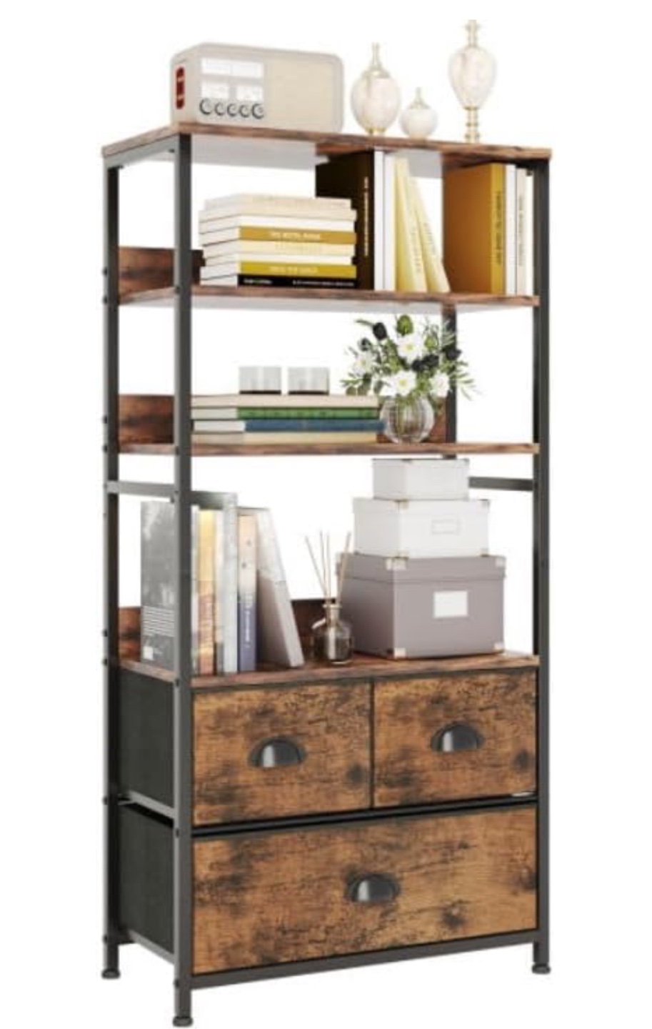 Industrial-Style Storage Shelf with Drawers