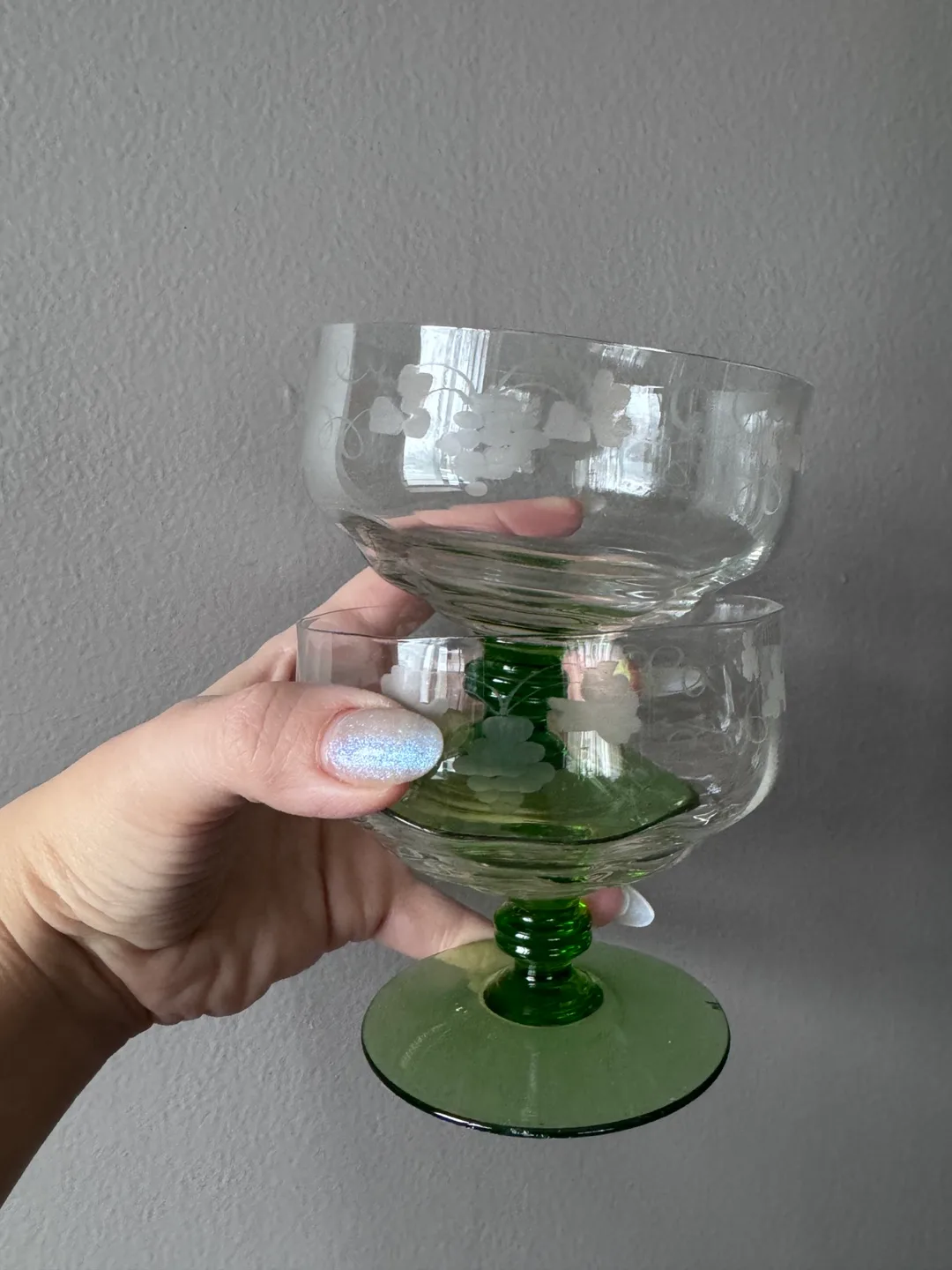 Vintage Uranium etched glass dessert cups thumbnail