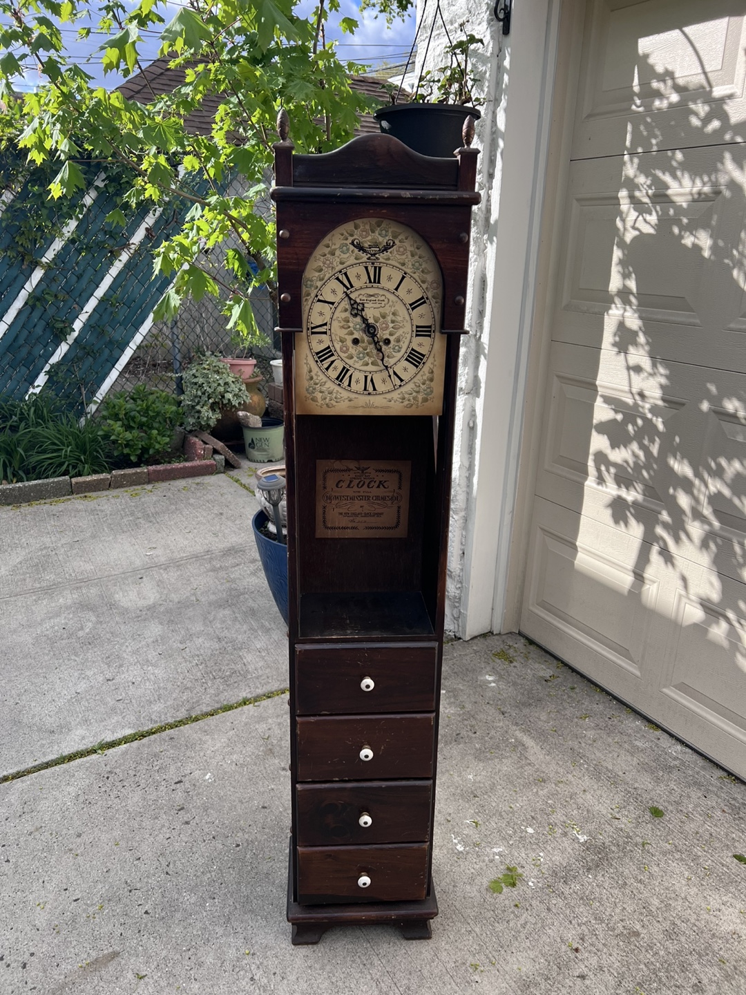 Vintage New England Clock Company Grandfather Clock with Chimes