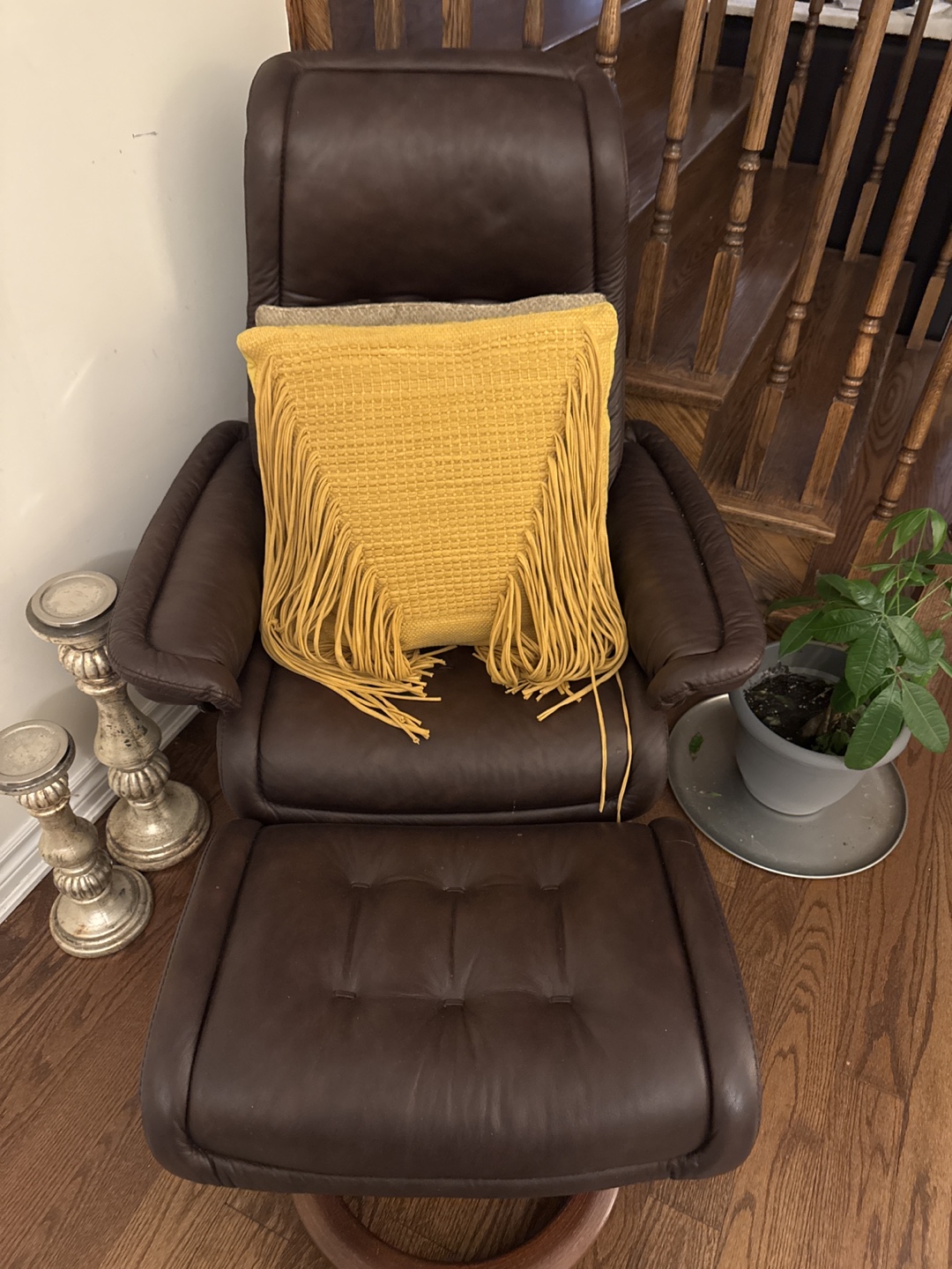Brown Leather Recliner with Ottoman