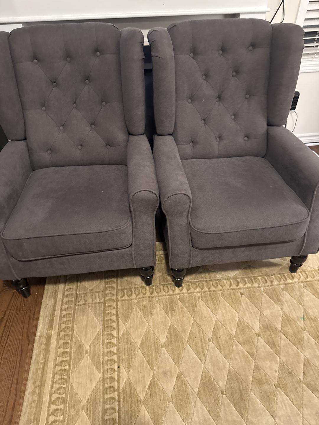 Pair of Grey Wingback Armchairs