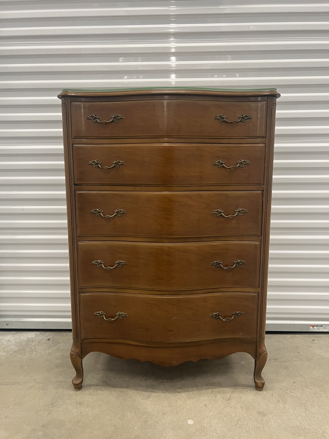 French Provincial Chest of Drawers w/glass top