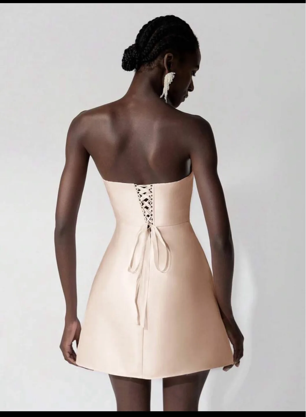 Unique Champagne-Colored Mini Dress with Gold Accents image indicator(5)