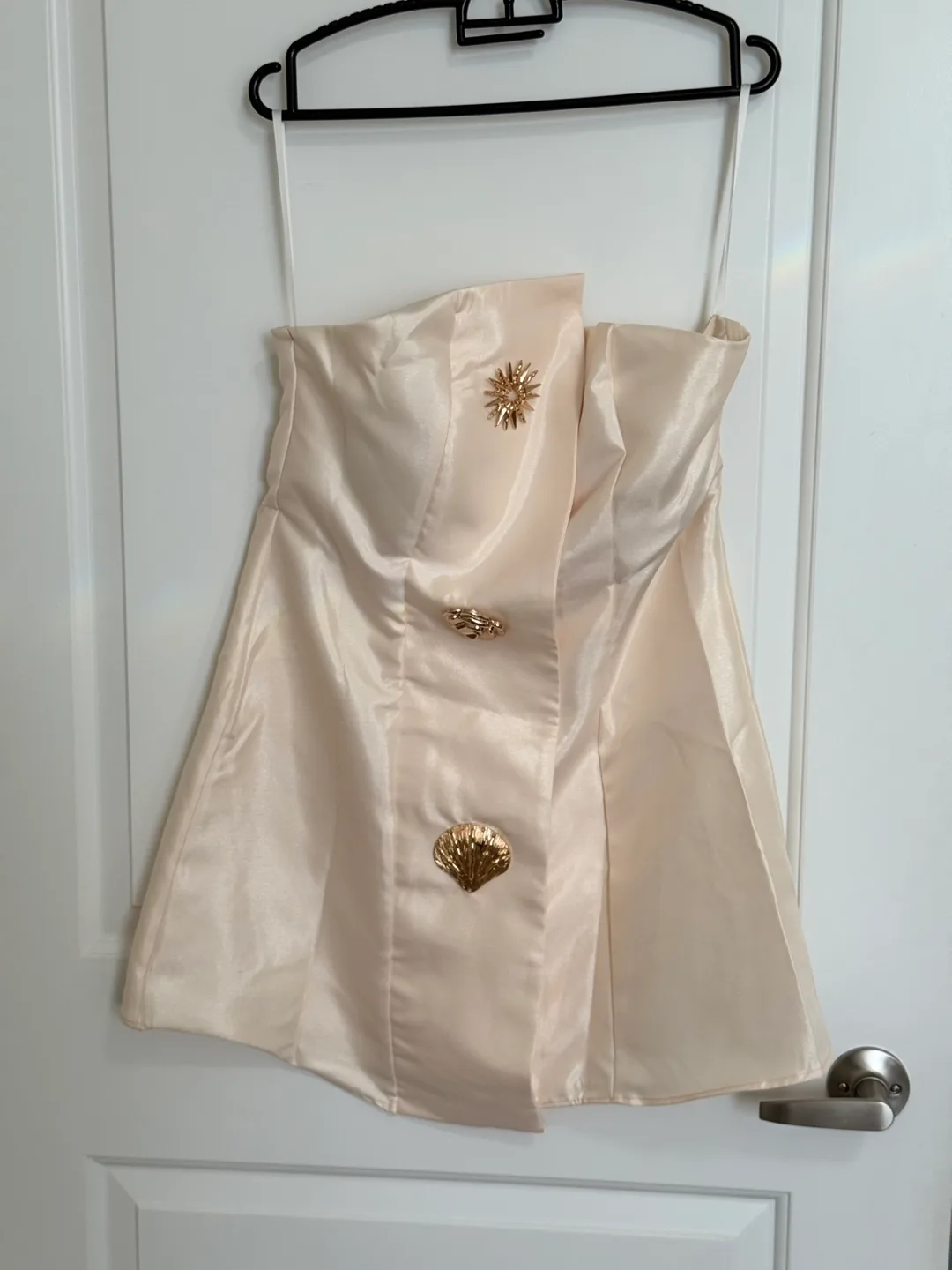 Unique Champagne-Colored Mini Dress with Gold Accents image indicator(2)