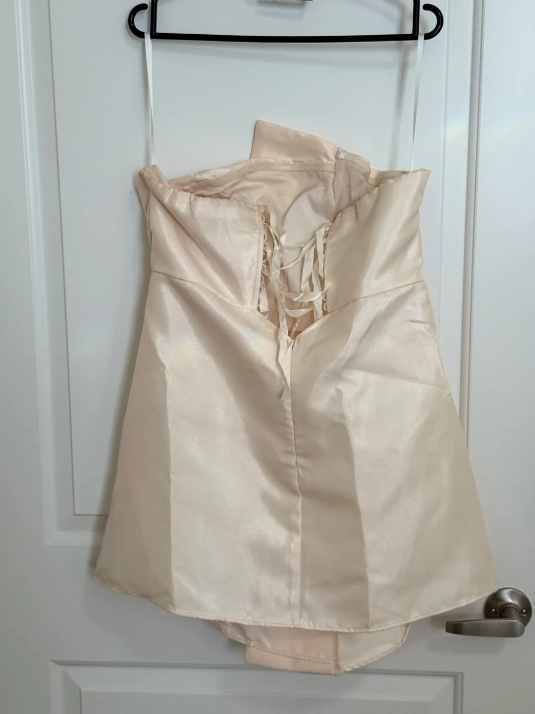Unique Champagne-Colored Mini Dress with Gold Accents image indicator(3)