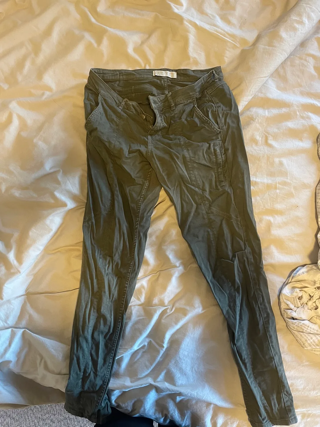 Zara Basic Denim Olive Green Pants Size 6 thumbnail