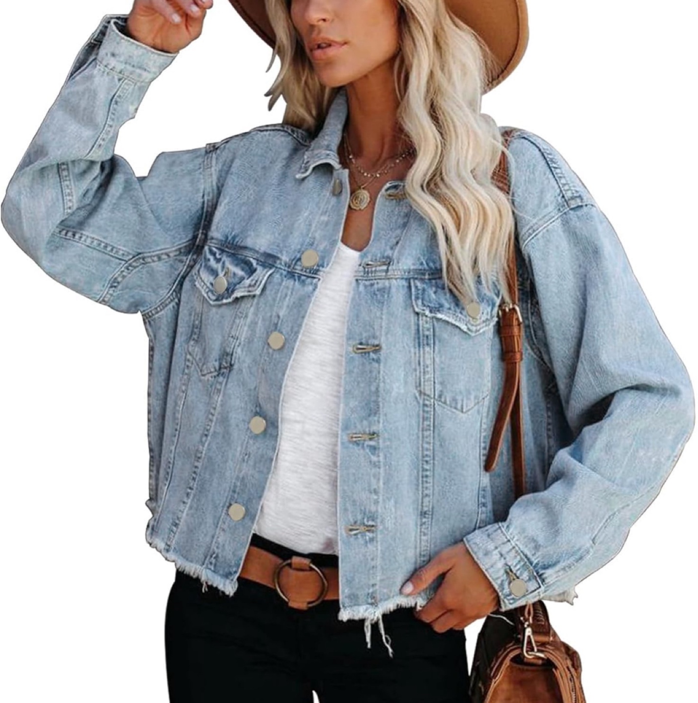 NEW! Light Wash Cropped Mini Lightweight Denim Jacket - photo 5