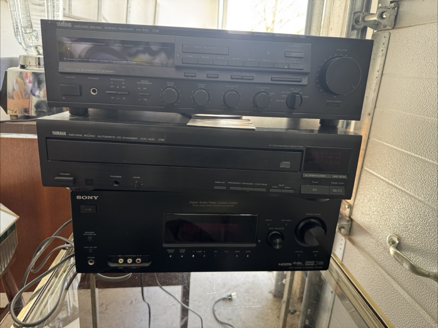 Yamaha Stereo Receiver, CD Changer, and Sony Home Theatre System