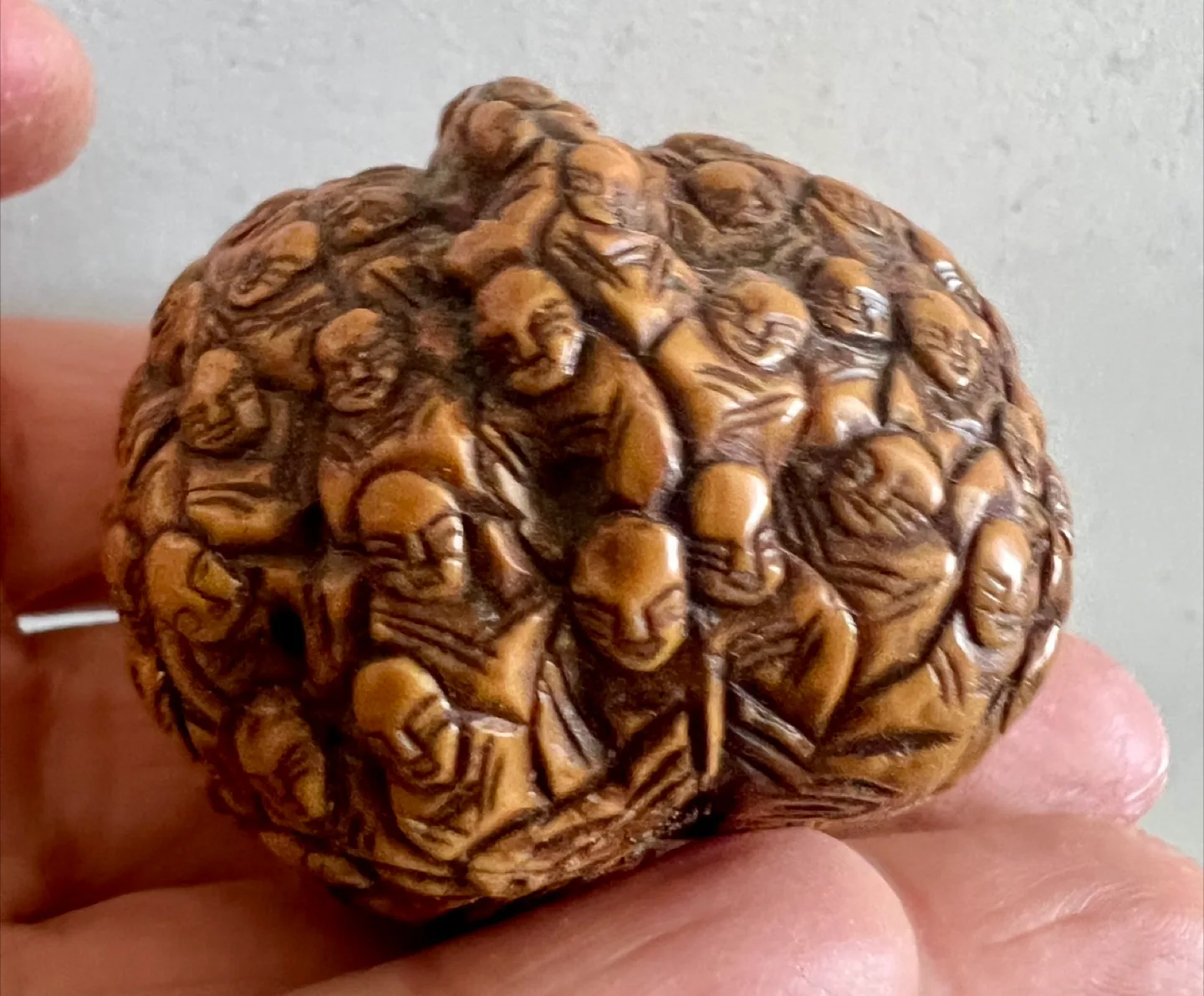 Antique Intricately Carved Walnut with Hundreds of Tiny Faces image indicator(3)