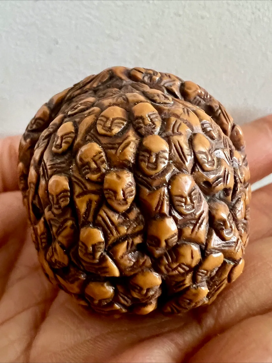 Antique Intricately Carved Walnut with Hundreds of Tiny Faces image indicator(6)