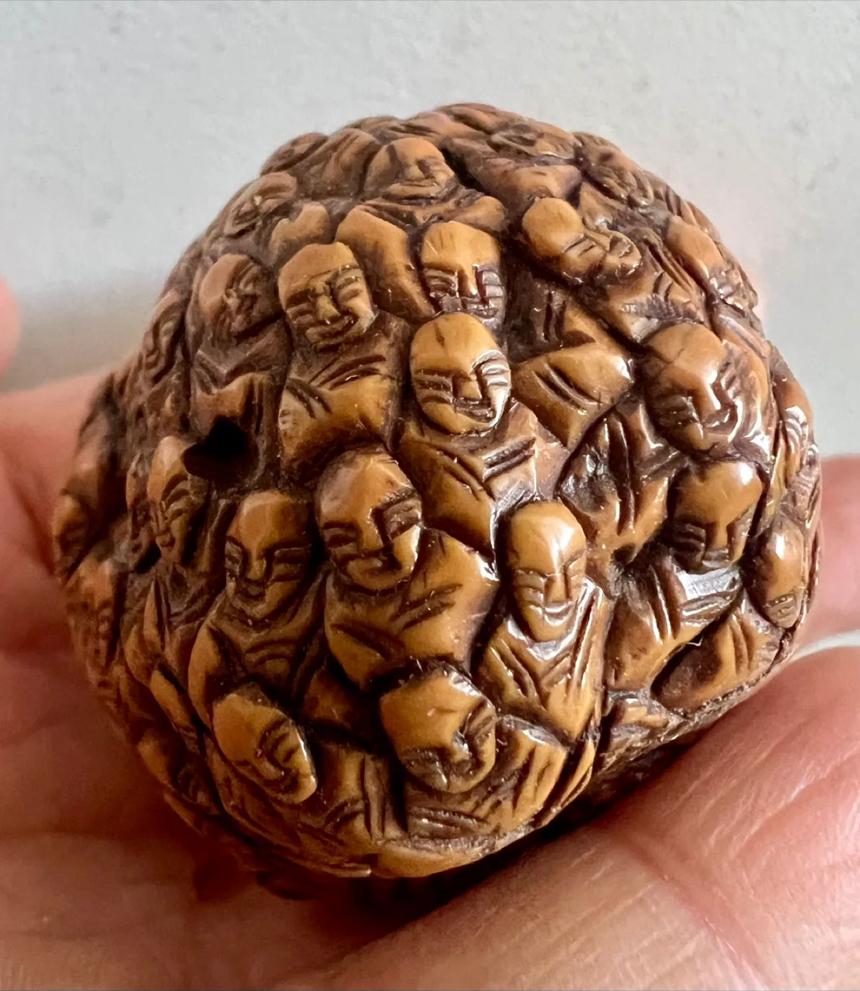 Antique Intricately Carved Walnut with Hundreds of Tiny Faces image indicator(4)