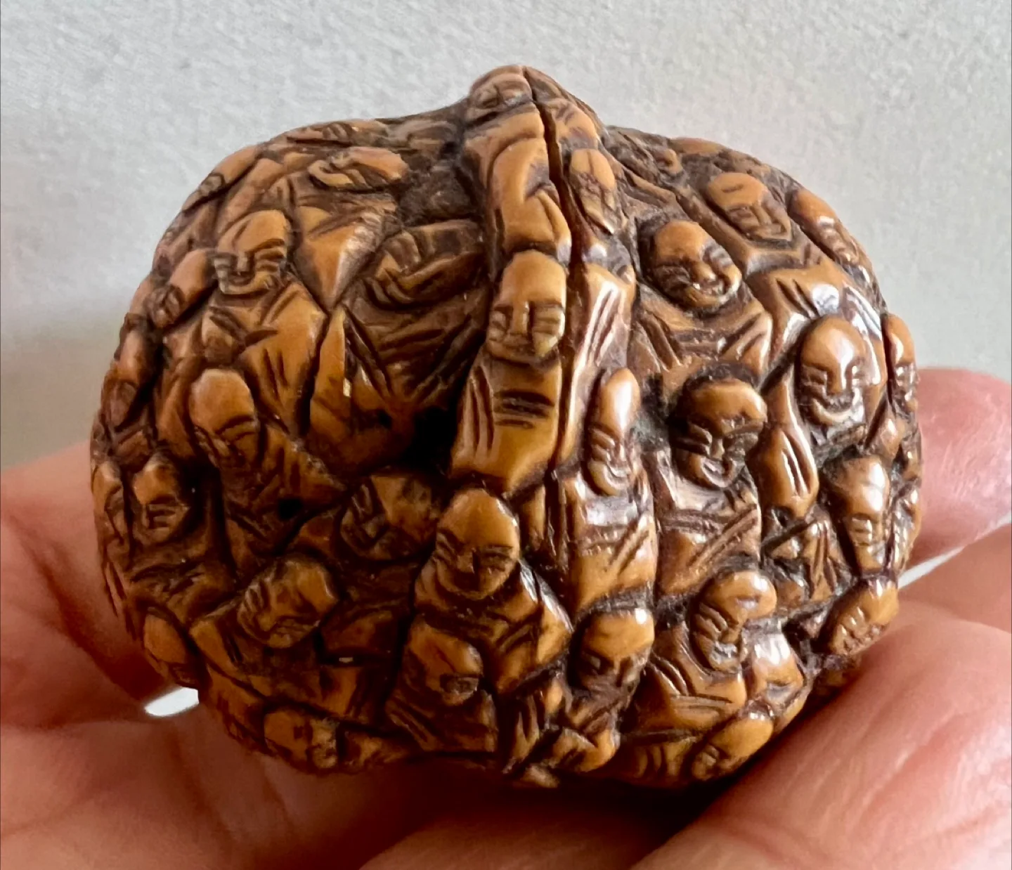 Antique Intricately Carved Walnut with Hundreds of Tiny Faces image indicator(5)