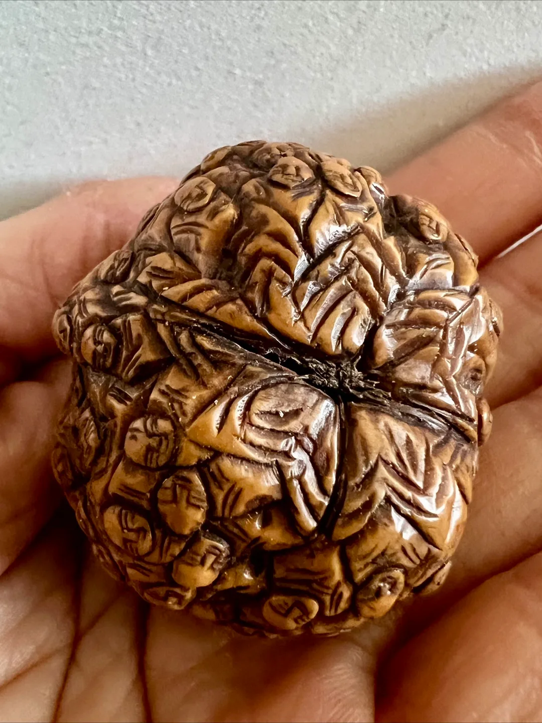 Antique Intricately Carved Walnut with Hundreds of Tiny Faces image indicator(7)