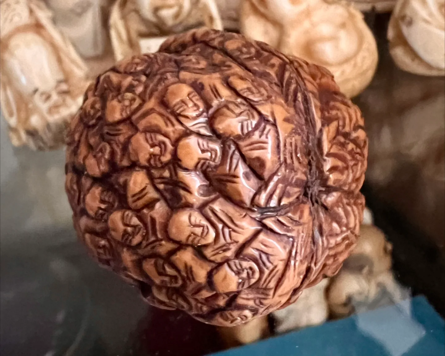 Antique Intricately Carved Walnut with Hundreds of Tiny Faces image indicator(8)