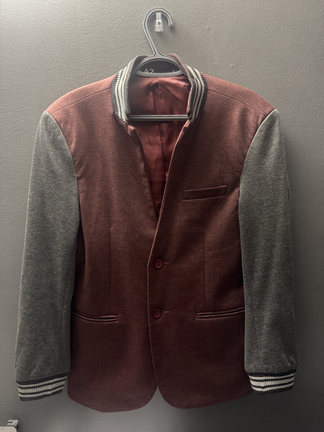 Burgundy and Grey Baseball Blazer