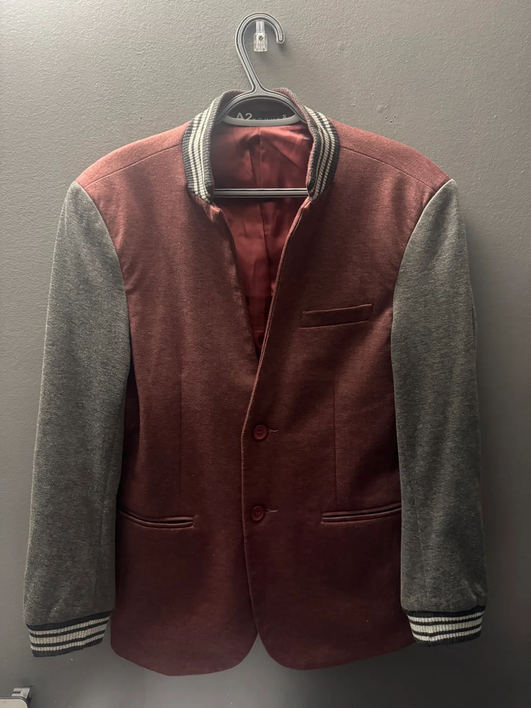 Burgundy and Grey Baseball Blazer thumbnail