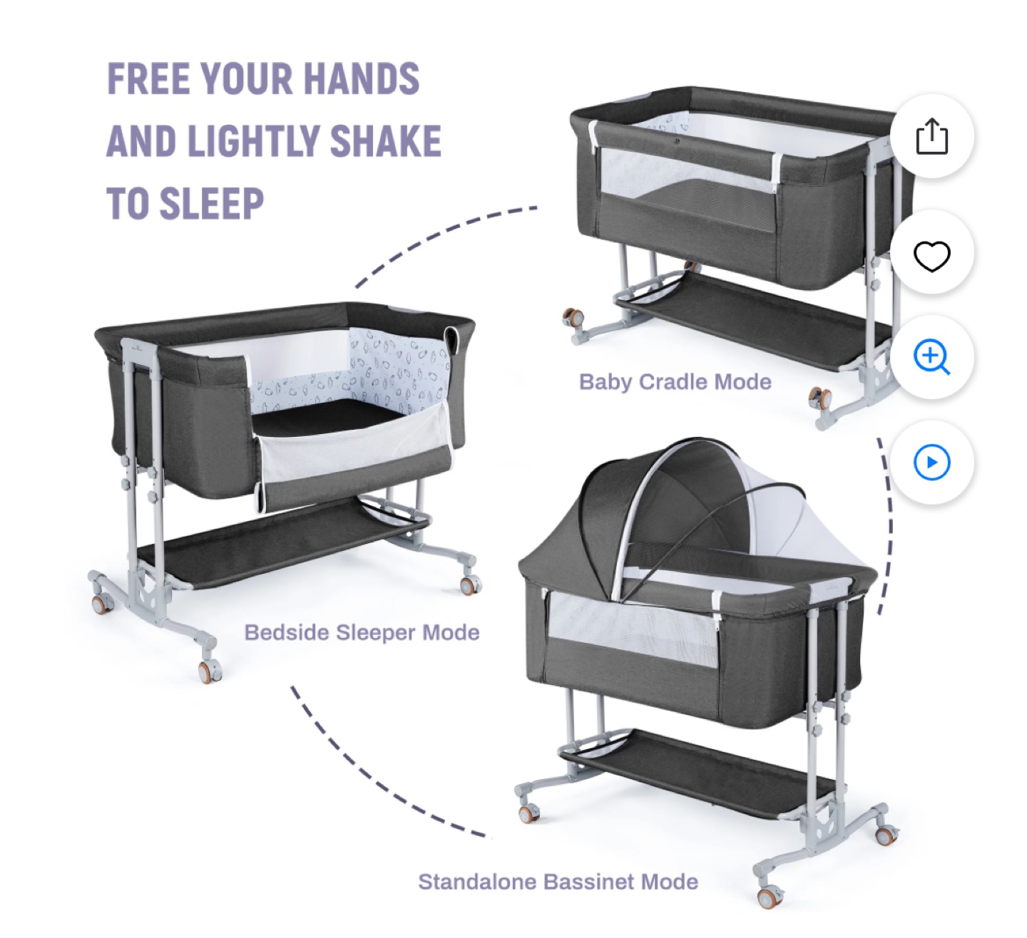 Baby Bassinet with Stand, 3-in-1 Design, Foldable - photo 3